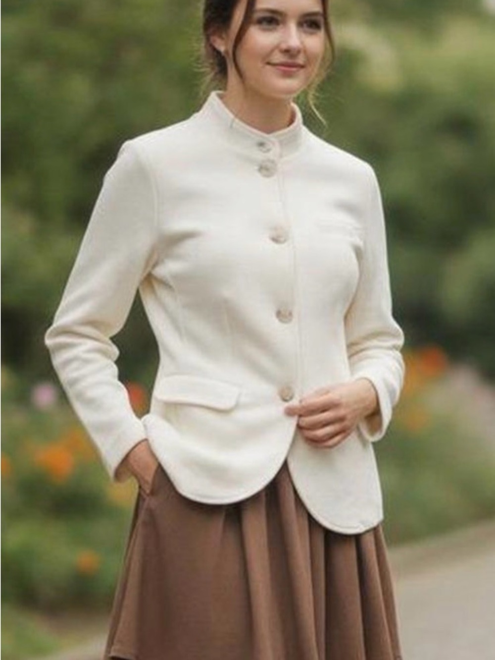 NWT Banana Republic Women's Cream Stand-Collar Pique Button Front Jacket